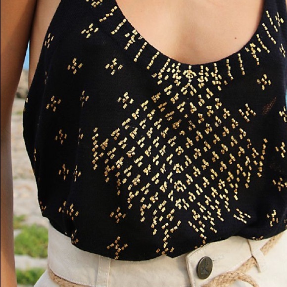 FREE PEOPLE Black Gold Time To Shine Knit Tank Top - Picture 4 of 8